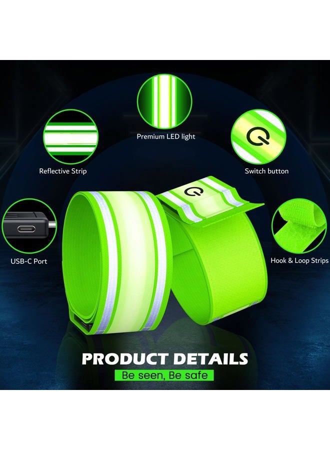 Samlior LED Wristband, Rechargeable Pack of 2, Reflective LED Light Bracelet, 5 Colours, 3 Light Modes, Running Reflectors Bracelets for Running, Jogging, Cycling (Green, M) - Image 4