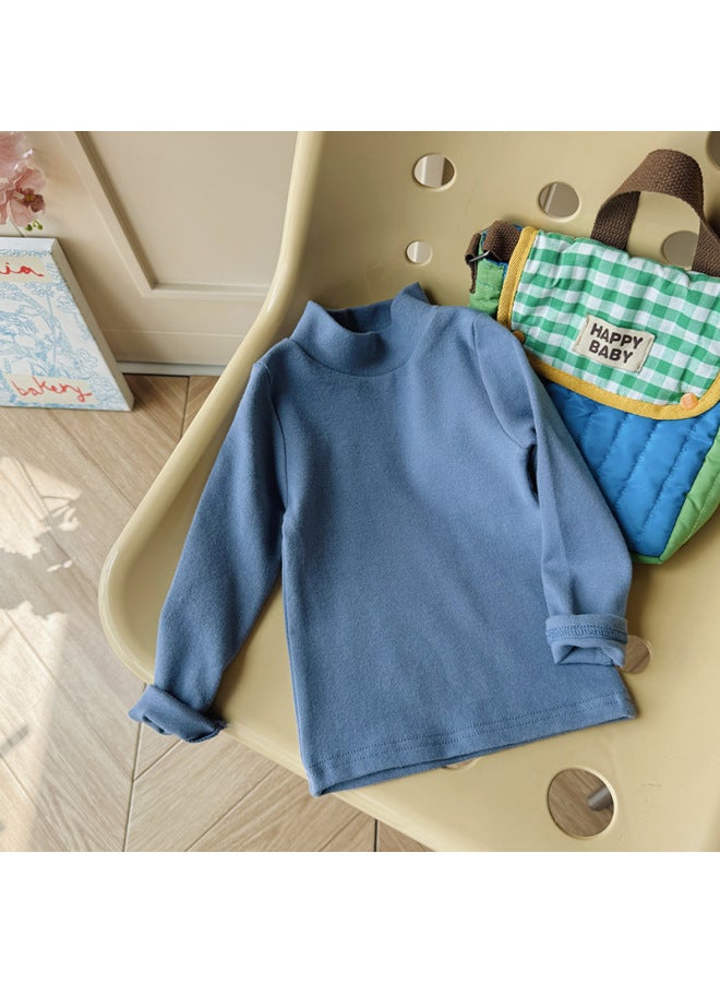 Children's Solid Color Cotton Long-sleeve T-shirt Base Layer Spring And Autumn Boys And Girls Half-turtleneck Brushed Thickened Top