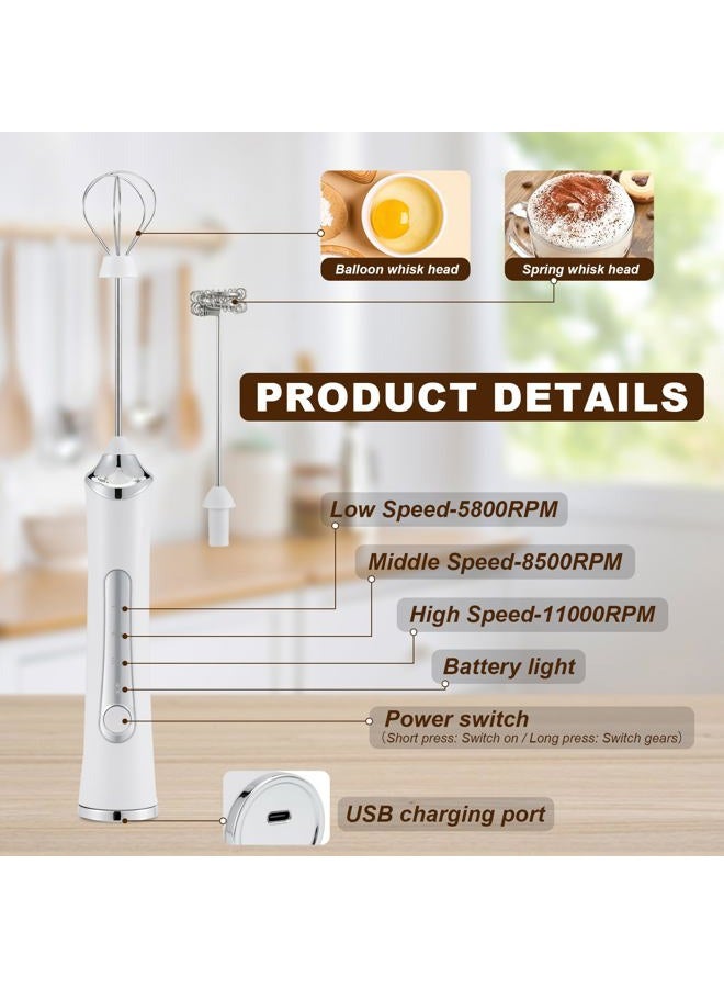 freebala Handheld Electric Milk Frother with 2 Heads, Coffee Whisk Foam Mixer with USB Rechargeable 3 Speeds, Foam Maker Blender for Latte, Cappuccino, Hot Chocolate, Egg - Image 4