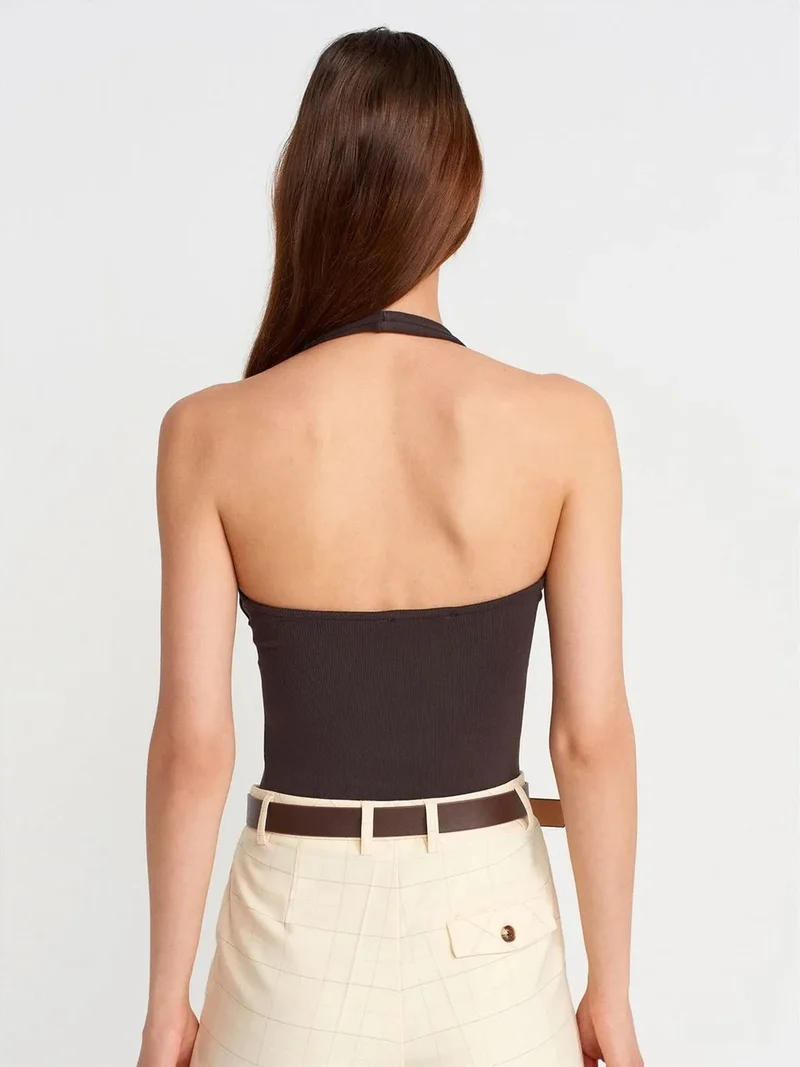 Dilvin Dilvin Ribbed Halterneck Sleeveless Blouse