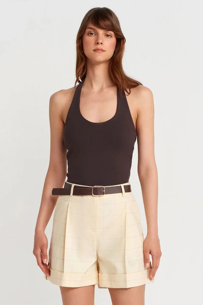 Dilvin Dark Grey DILVIN Ribbed Halterneck Sleeveless Blouse for Women | Best Price UAE