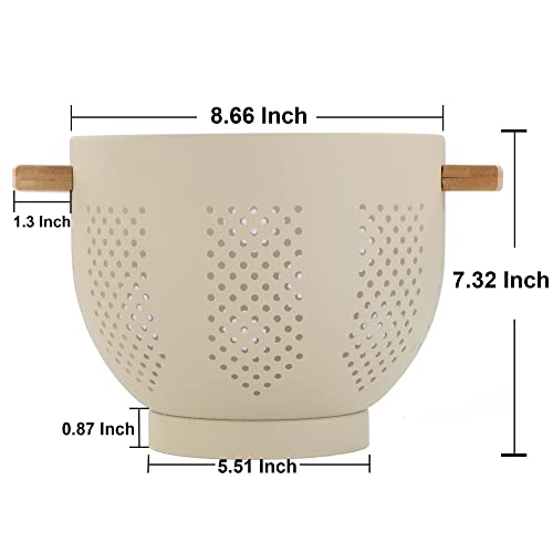 BeFare Metal Colander with Wood Handle 55 Quart Powder Coated Steel Large Kitchen Strainer Stable BaseSand Yellow 1126inch - Image 3