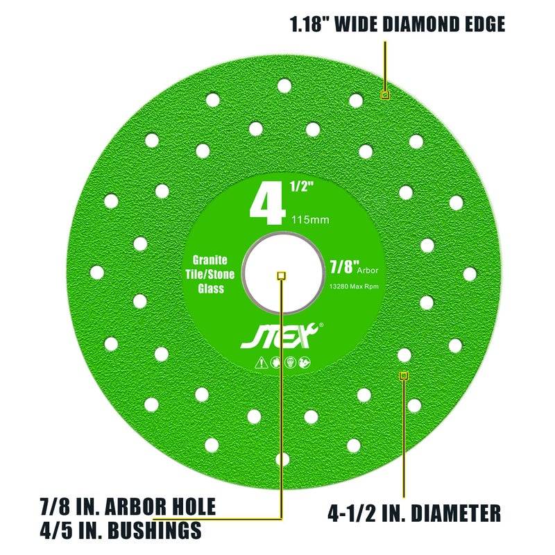 JTEX 4-1/2" Rock Slab Grinding Disc for Angle Grinder, 7/8" Arbor, Ultra-Thin Versatile for Rock, Tile, Marble, Granite, Porcelain, Masonry, Glass (3-Pack) - Image 2