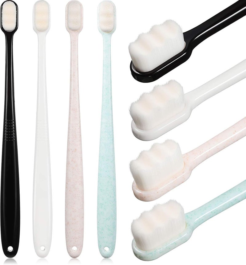 BOAO 4 Pieces Extra Soft Toothbrushes for Sensitive with 20000 Micro Nano Bristle for Adult Pregnant Recession Elderly Braces, Protect Fragile(Black, White, Green, Beige) - Image 1