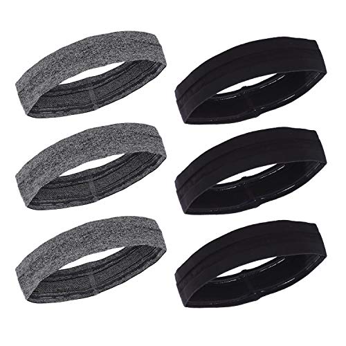 Pamase 6pcs Non Slip Silicone Headbands- Adjustable Workout Headbands Sweat Wicking Hair Bands for Sports Yoga Running Fitness Exercise Gym Athletics for Men Women Sportslovers (Black& Grey) - Image 1