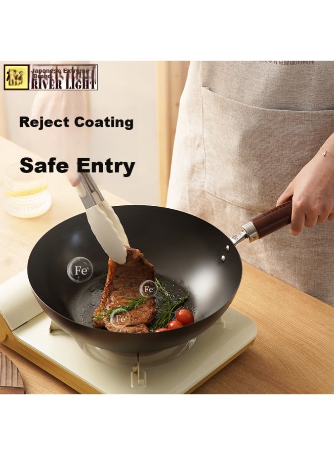 River Light Imported Wok, Frying Pan, Stir-fry Pan, 28cm, Compatible With Induction Cookers, Non-coated Pure Iron Pan - Image 2