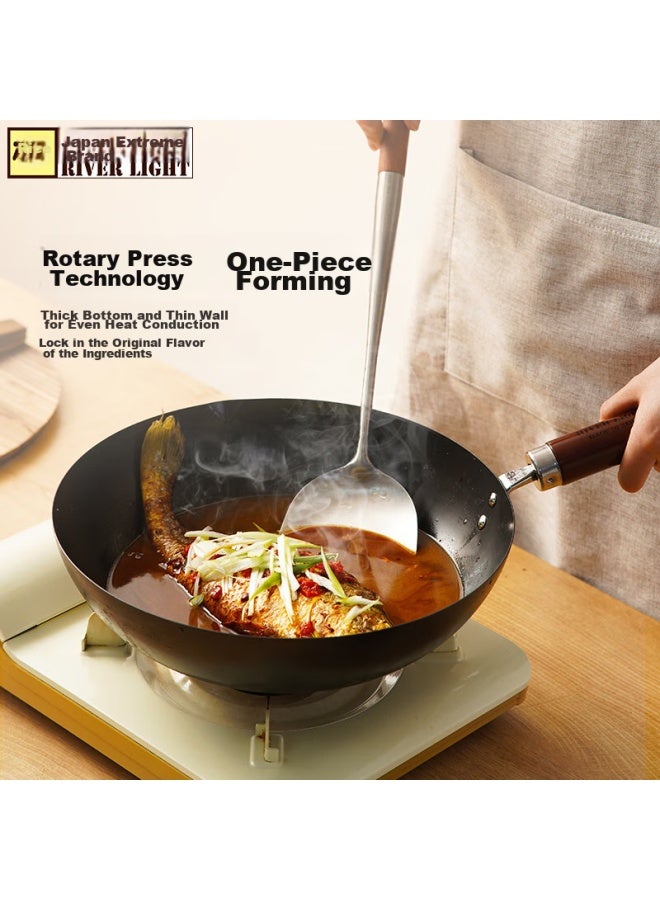 River Light Imported Wok, Frying Pan, Stir-fry Pan, 28cm, Compatible With Induction Cookers, Non-coated Pure Iron Pan - Image 1
