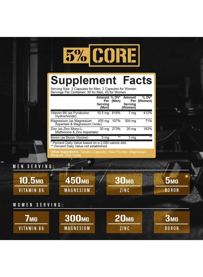 5% Nutrition Core ZMA (with Boron) | Promotes Recovery by Restoring Levels of Zinc, Magnesium & Vitamin B-6 (90 Capsules) - Image 2