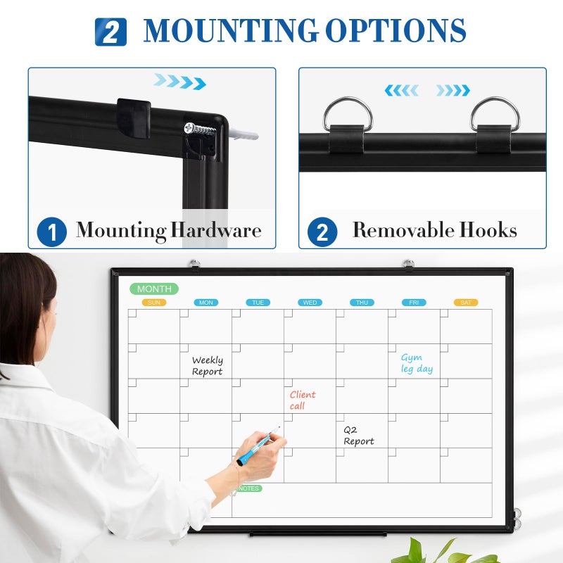 WALGLASS Dry Erase Calendar Whiteboard for Wall, 36" x 24" Double-Sided Monthly Calendar White Board with Black Aluminum Frame, Hanging or Wall Mount Whiteboard for Home, Office, School - Image 5