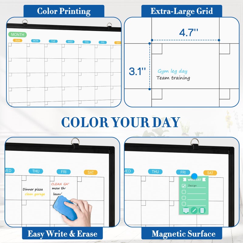 WALGLASS Dry Erase Calendar Whiteboard for Wall, 36" x 24" Double-Sided Monthly Calendar White Board with Black Aluminum Frame, Hanging or Wall Mount Whiteboard for Home, Office, School - Image 3