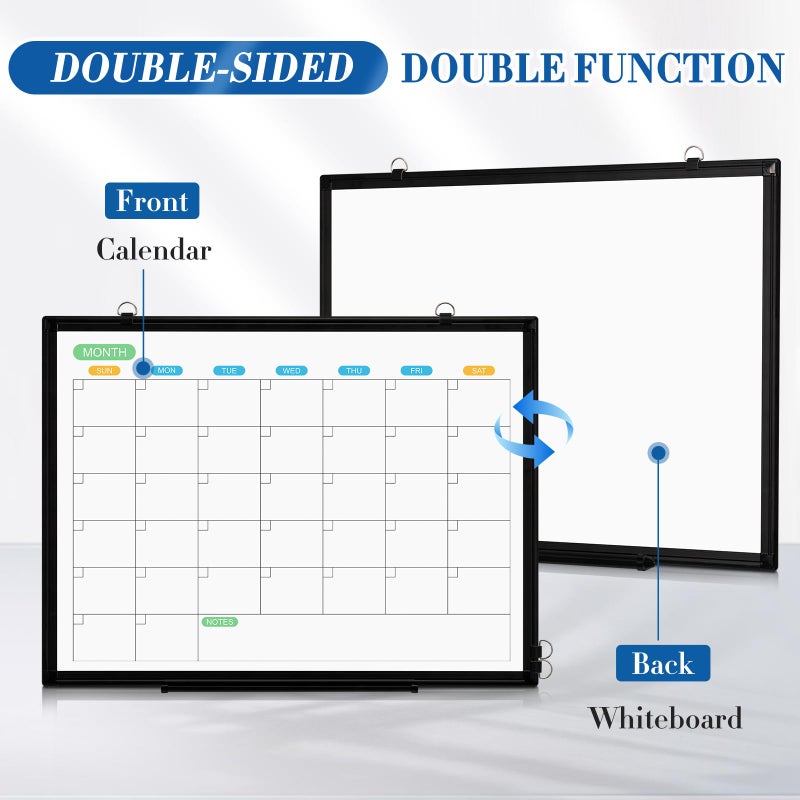 WALGLASS Dry Erase Calendar Whiteboard for Wall, 36" x 24" Double-Sided Monthly Calendar White Board with Black Aluminum Frame, Hanging or Wall Mount Whiteboard for Home, Office, School - Image 2