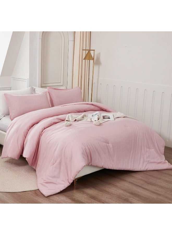 Litanika Litanika Pink Comforter Set Queen Size  3 Pieces Girls Women Cute Soft Solid Bedding Set & Collections  All Season Bed Set (90x90In Comforter & 2 Pillowcases)  - Image 2