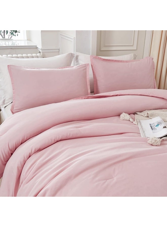 Litanika Litanika Pink Comforter Set Queen Size  3 Pieces Girls Women Cute Soft Solid Bedding Set & Collections  All Season Bed Set (90x90In Comforter & 2 Pillowcases)  - Image 5
