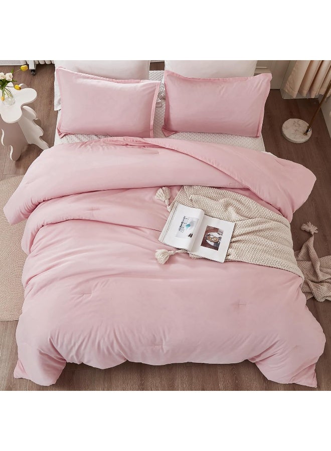 Litanika Litanika Pink Comforter Set Queen Size  3 Pieces Girls Women Cute Soft Solid Bedding Set & Collections  All Season Bed Set (90x90In Comforter & 2 Pillowcases)  - Image 4