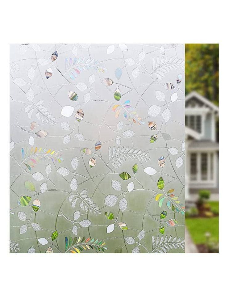 SYOSI Window Film, 3D Privacy Window Film, Leaves Self-Adhesive Glass Film, Anti-UV Static Frosted Window Film Removable Window Sticker for Bathroom Kitchen Living Room Decoration (17.7x39.5in) - Image 1