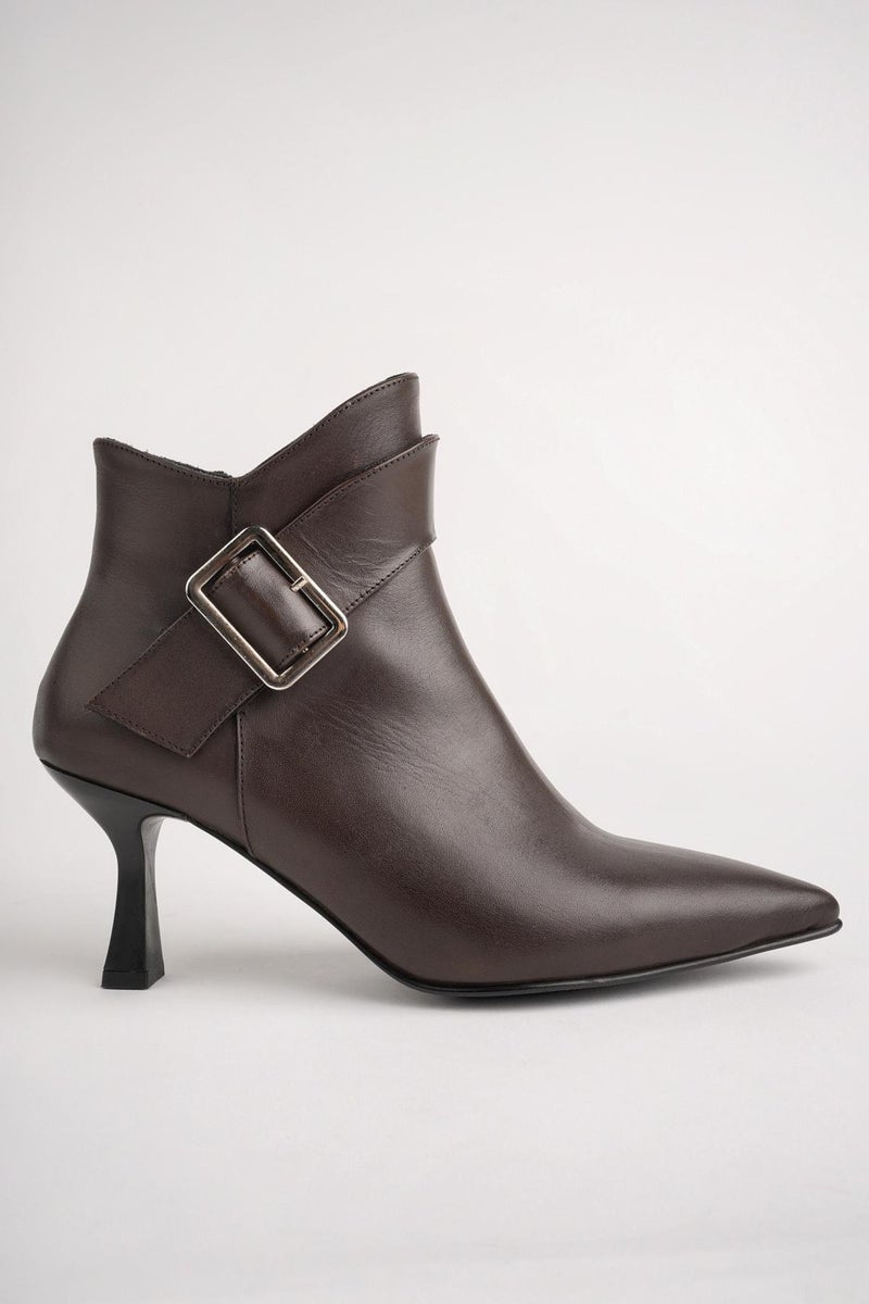 muggo Monica Guaranteed Genuine Leather Belt and Buckle Detailed Zippered Thin Heeled Women's Boots  - Image 1