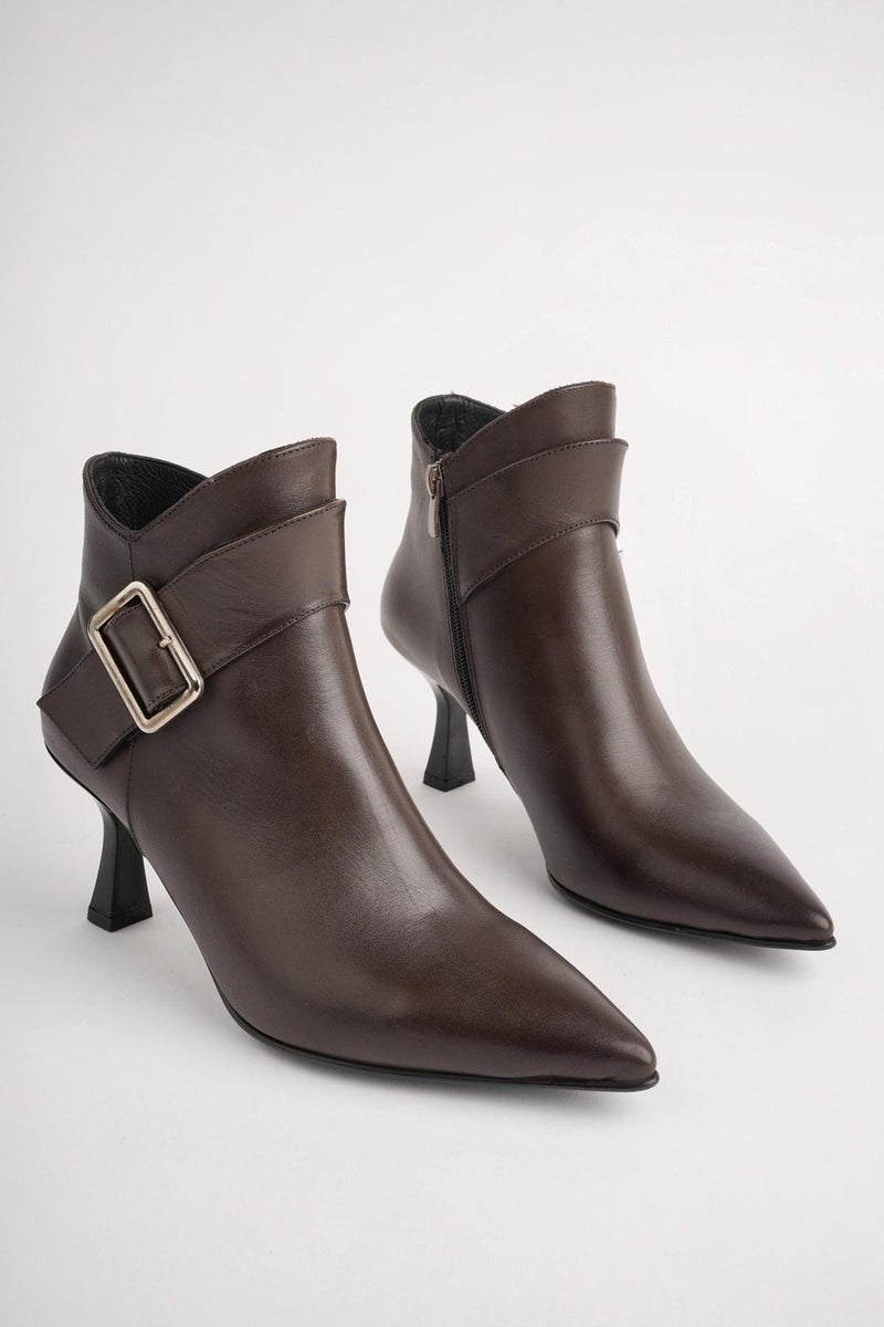 muggo Monica Guaranteed Genuine Leather Belt and Buckle Detailed Zippered Thin Heeled Women's Boots  - Image 2