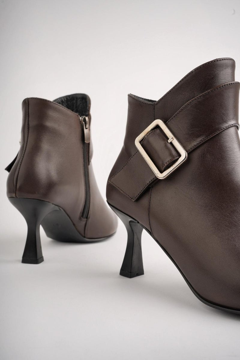 muggo Monica Guaranteed Genuine Leather Belt and Buckle Detailed Zippered Thin Heeled Women's Boots  - Image 3