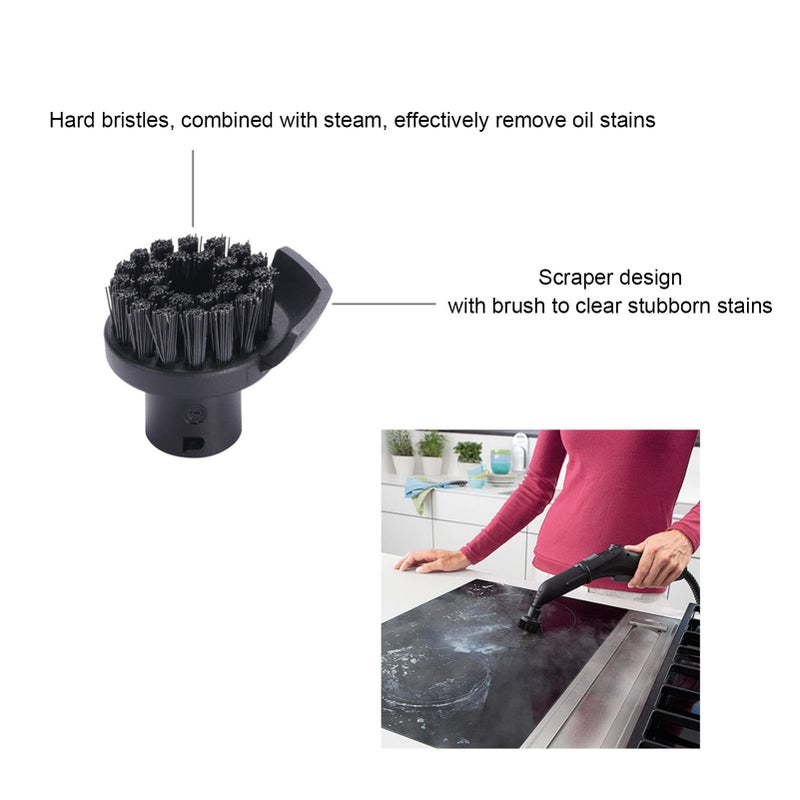 Steam Cleaner Round Brush Black with Scraper Replacement for SC1 SC2 SC3 SC4 SC5 SC6 SC7 Durable ABS Nylon Material - Image 3