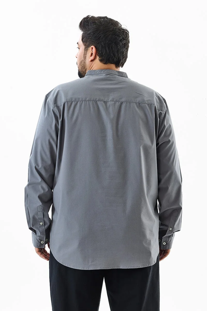 SNITCH Grey Regular Fit Stretch Plus Size Kurta Shirt for Men | Best Price UAE