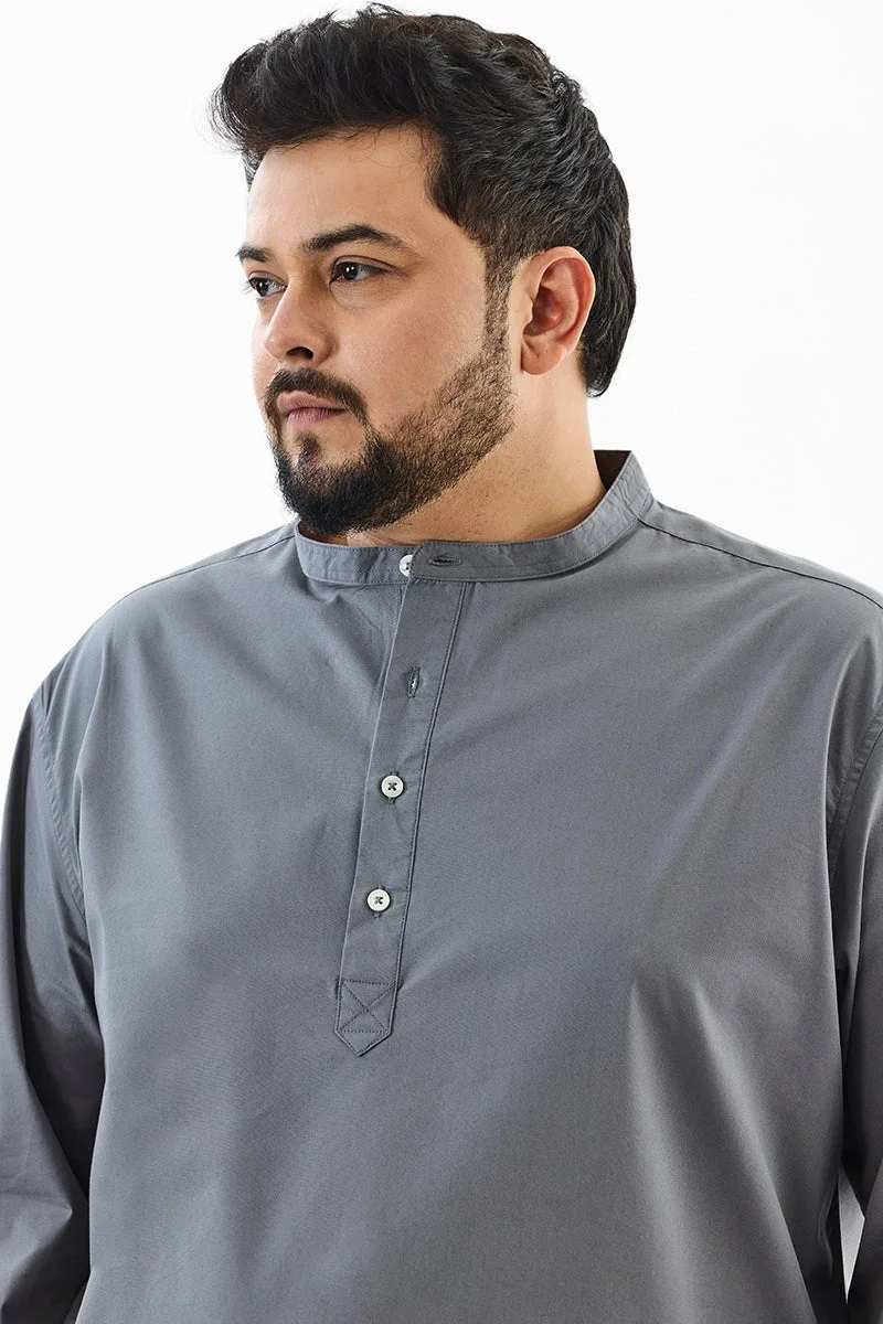SNITCH Grey Regular Fit Stretch Plus Size Kurta Shirt for Men | Best Price UAE