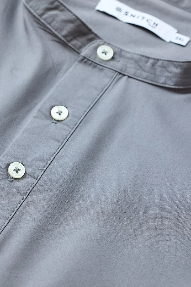 SNITCH Grey Regular Fit Stretch Plus Size Kurta Shirt for Men | Best Price UAE