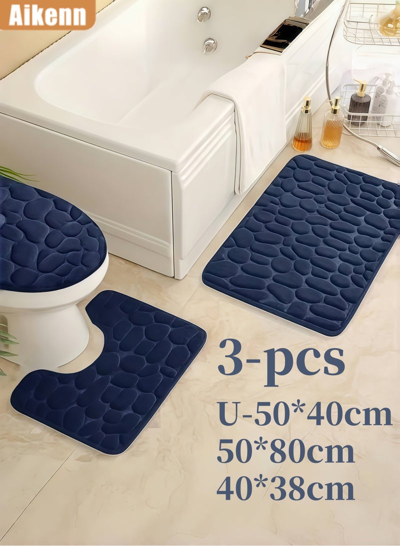Aikenn 3 Piece Bathroom Rugs Sets, U-shaped Cobblestone Memory Foam Bathroom Mats Carpet, Non Slip Water Absorbent Bath Mats for Bathroom,Washable Extra Thick Bath Rugs for Tub or Toilet Floor  - Image 1