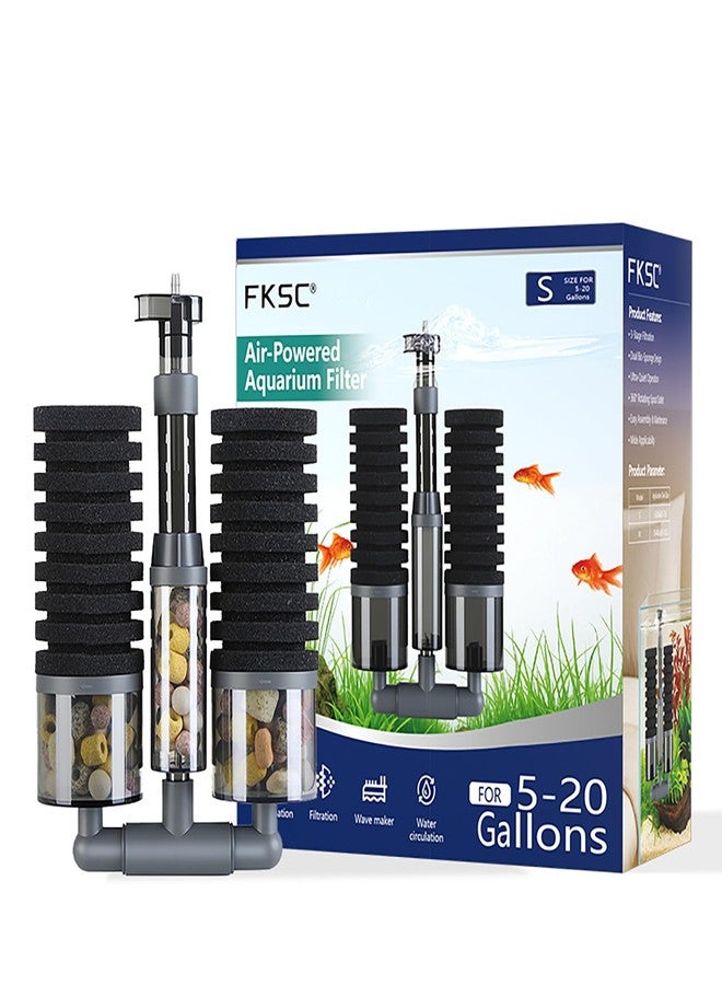 FKSC Dual Sponge Aquarium Filter, Air-Powered, 10-20 Gal - Ultra-Quiet Bio-Sponge Filtration | Freshwater & Saltwater | Easy Setup - Image 2