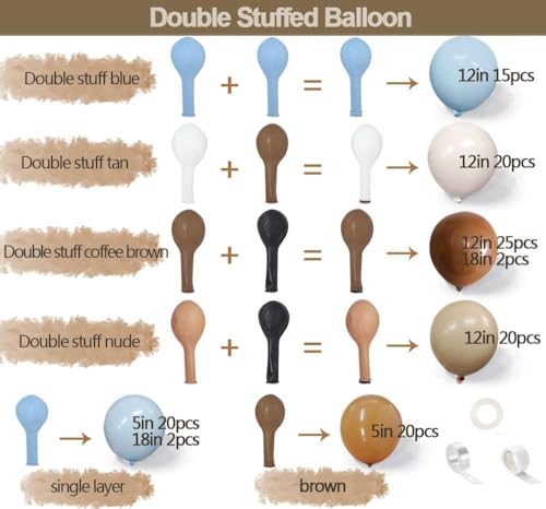 Pinbra Brown And Blue Balloon Garland Double Stuffed Nude Tan Light Blue Beige Latex Balloon Arch Kit for Neutral Baby Shower Teddy Bear Gender Reveal Wedding Birthday Party Decorations - Image 3