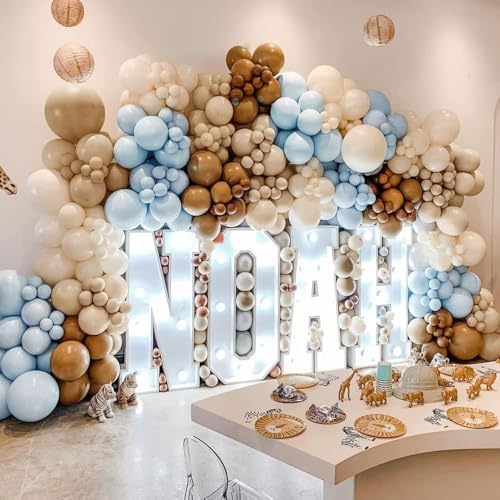Pinbra Brown And Blue Balloon Garland Double Stuffed Nude Tan Light Blue Beige Latex Balloon Arch Kit for Neutral Baby Shower Teddy Bear Gender Reveal Wedding Birthday Party Decorations - Image 5