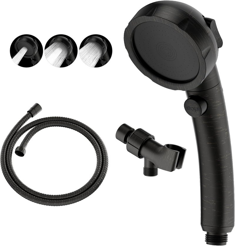 KAIYING High Pressure Oil-Rubbed Bronze Handheld Shower Head with ON/OFF Switch, 3 Spray Modes, Adjustable Angle Bracket, and Hose - Image 1