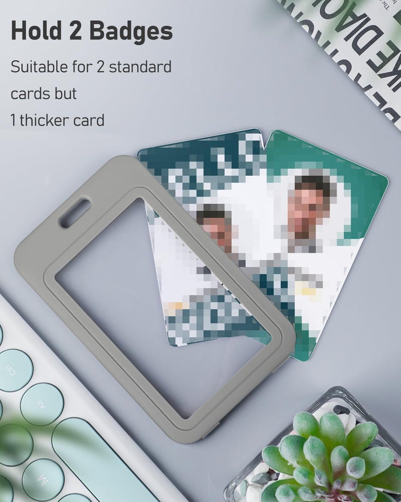 SWIUKPHE ID Badge Holder with Double-Sided Windows Vertical Hard Plastic Case Grey Card Protector Pouch for Office School ID Proximity Key Cards Driver?s Licenses and Passes(3 Pack ? - Image 1