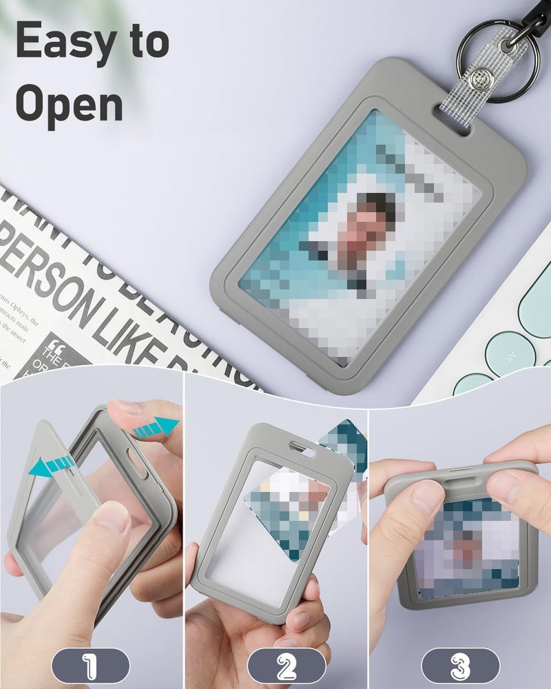 SWIUKPHE ID Badge Holder with Double-Sided Windows Vertical Hard Plastic Case Grey Card Protector Pouch for Office School ID Proximity Key Cards Driver?s Licenses and Passes(3 Pack ? - Image 3