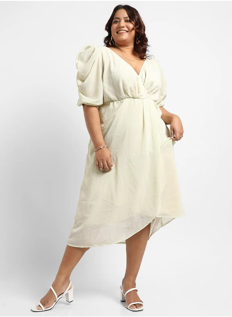 Instafab Plus Women's Light Yellow Petal Hem Dress