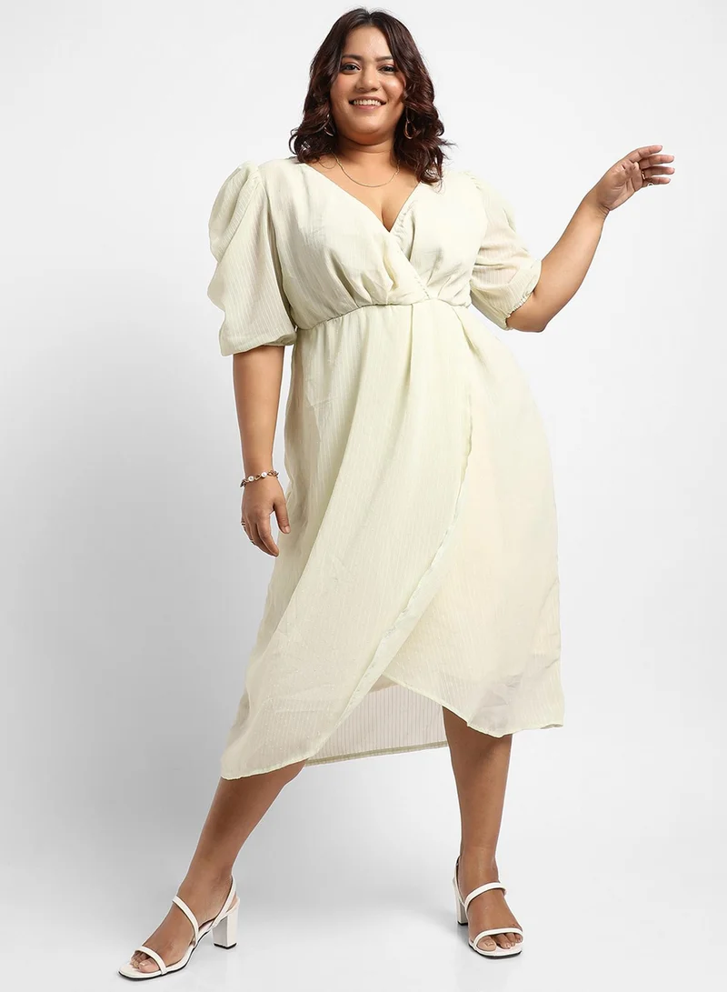 Instafab Plus Puff Sleeve Midi Dress