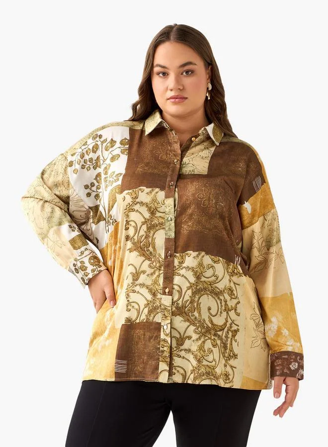 Ulla Popken Ulla Popken Relaxed Fit Shirt with Patch Print