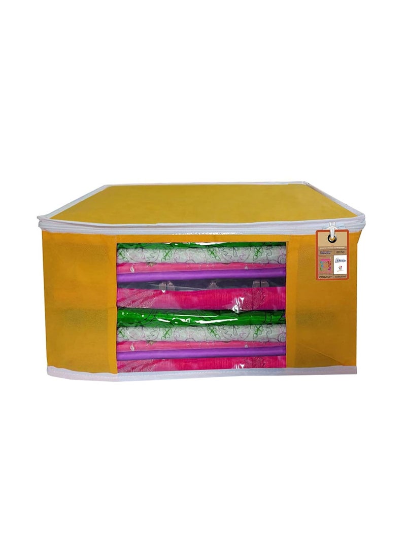 atorakushon® Fabric Yellow Garment Storage Bags Wardrobe Organizer for Clothes Storage Box Saree Cover Pack of 3 - Image 3
