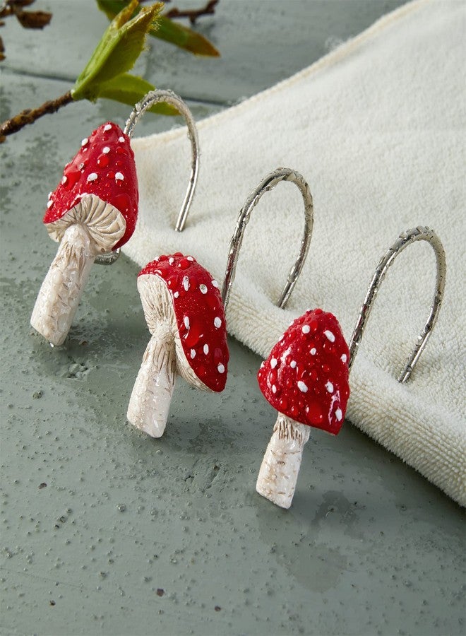 Estmy Vintage Cute Mushroom Decorative Shower Curtain Hooks Rings, Resin & Rustproof Metal Boho Retro Country Cottagecore Shower Hooks for Fall Autum Fairy Forest Shower Curtain Bathroom Decor - Image 2