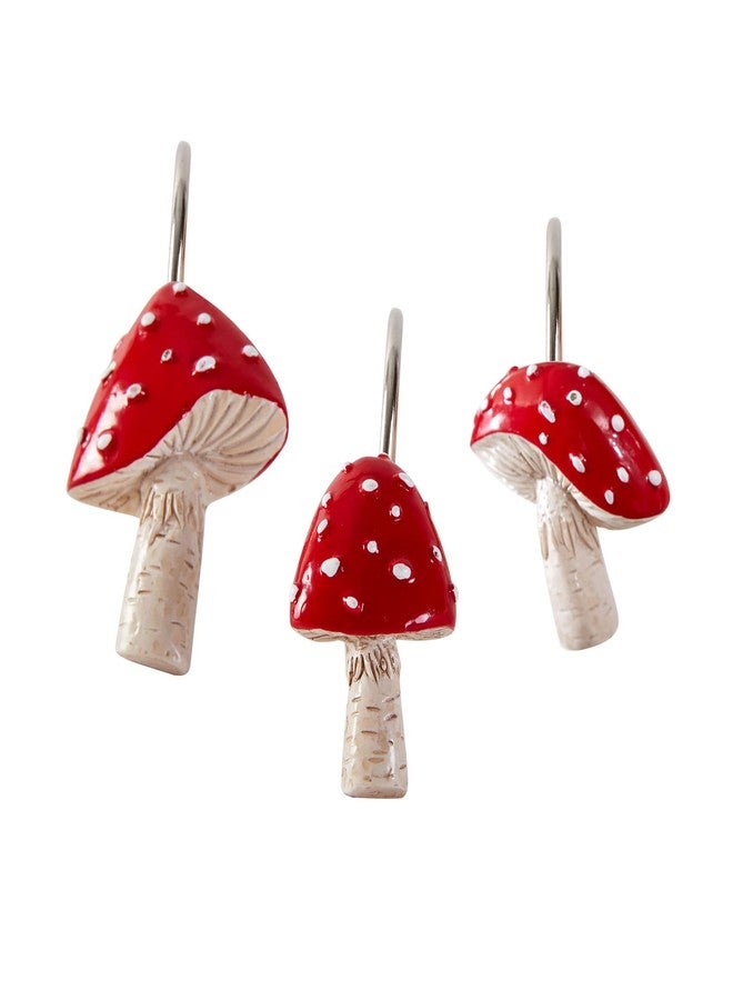 Estmy Vintage Cute Mushroom Decorative Shower Curtain Hooks Rings, Resin & Rustproof Metal Boho Retro Country Cottagecore Shower Hooks for Fall Autum Fairy Forest Shower Curtain Bathroom Decor - Image 1