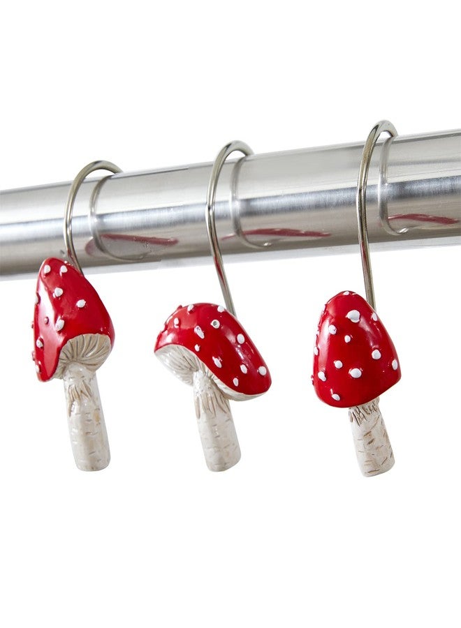 Estmy Vintage Cute Mushroom Decorative Shower Curtain Hooks Rings, Resin & Rustproof Metal Boho Retro Country Cottagecore Shower Hooks for Fall Autum Fairy Forest Shower Curtain Bathroom Decor - Image 3