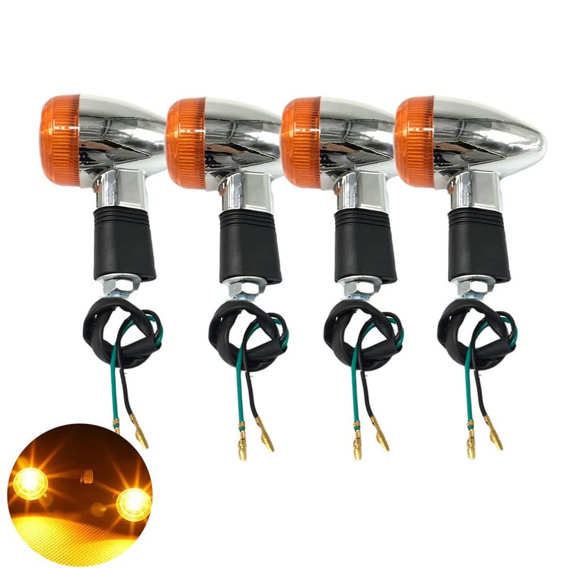 VRWEARE Universal 4pcs Motorcycle Turn Signals Chrome Bullet Front Rear Lights Compatible with Harley Honda Suzuki Yamaha Kawasaki Motorcycle Bobber Chopper