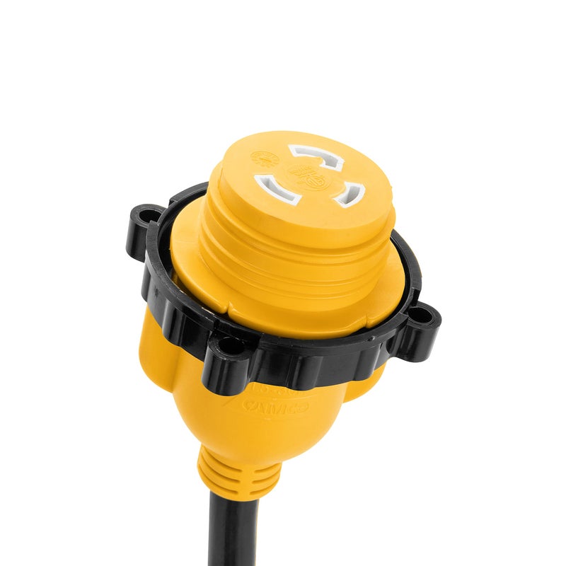Camco Camco Power Grip 25-Ft 30 Amp RV Extension Cord w/Locking End - Rated for 125V / 3,750W - Features Threaded Locking Ring for Weatherproof Connection & RV Power Cord 90° Head (55501)  - Image 2