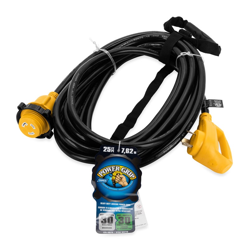 Camco Camco Power Grip 25-Ft 30 Amp RV Extension Cord w/Locking End - Rated for 125V / 3,750W - Features Threaded Locking Ring for Weatherproof Connection & RV Power Cord 90° Head (55501)  - Image 5