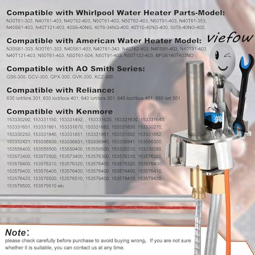 Viefow 100112330 9007876 9007877 Water Heater Pilot Assembly Replace Nat Gas Thermopile Assembly Compatible with 300 301 Series Whirlpool Water Heater Parts AOSmith American State Kenmore Reliance - Image 3