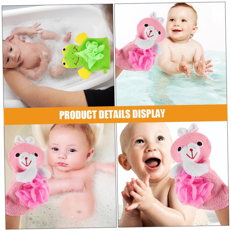 3Pcs Dual Sided Exfoliating Bath Gloves Pink Rabbit Design For Dead Skin Removal - Image 4