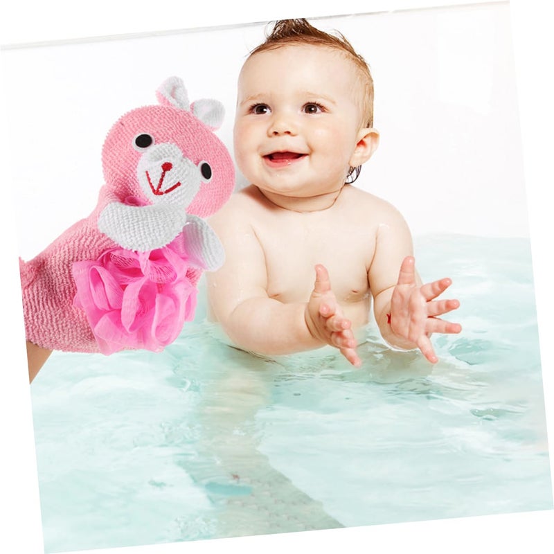 3Pcs Dual Sided Exfoliating Bath Gloves Pink Rabbit Design For Dead Skin Removal - Image 5