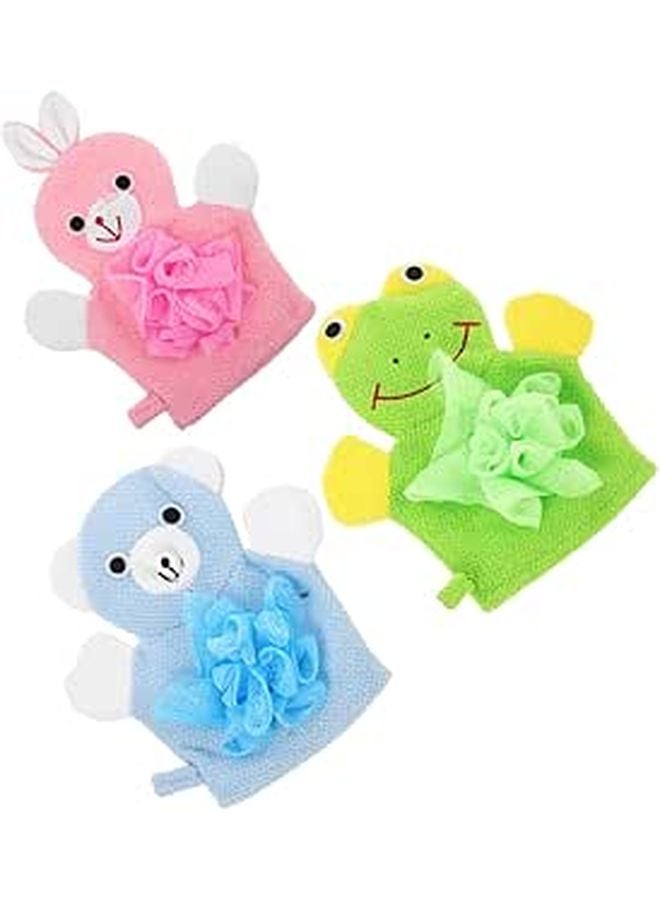 3Pcs Dual Sided Exfoliating Bath Gloves Pink Rabbit Design For Dead Skin Removal - Image 1
