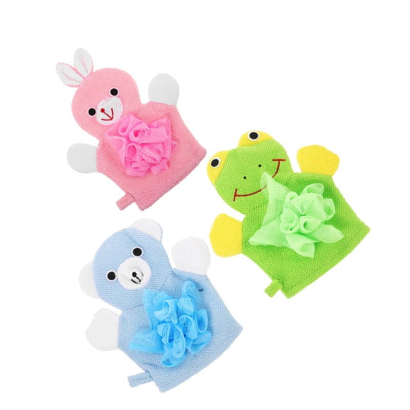 3Pcs Dual Sided Exfoliating Bath Gloves Pink Rabbit Design For Dead Skin Removal - Image 2