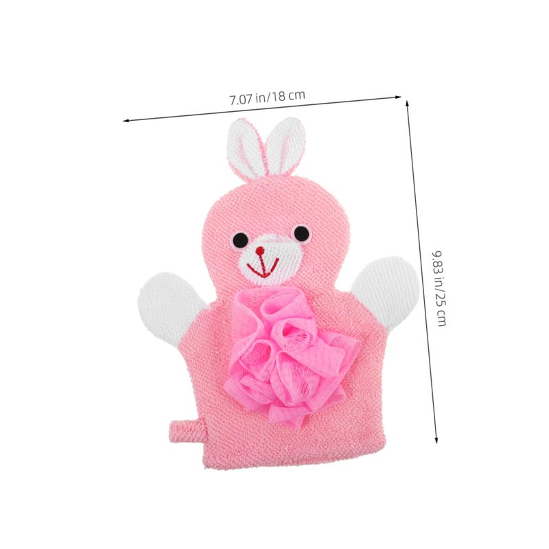 3Pcs Dual Sided Exfoliating Bath Gloves Pink Rabbit Design For Dead Skin Removal - Image 3