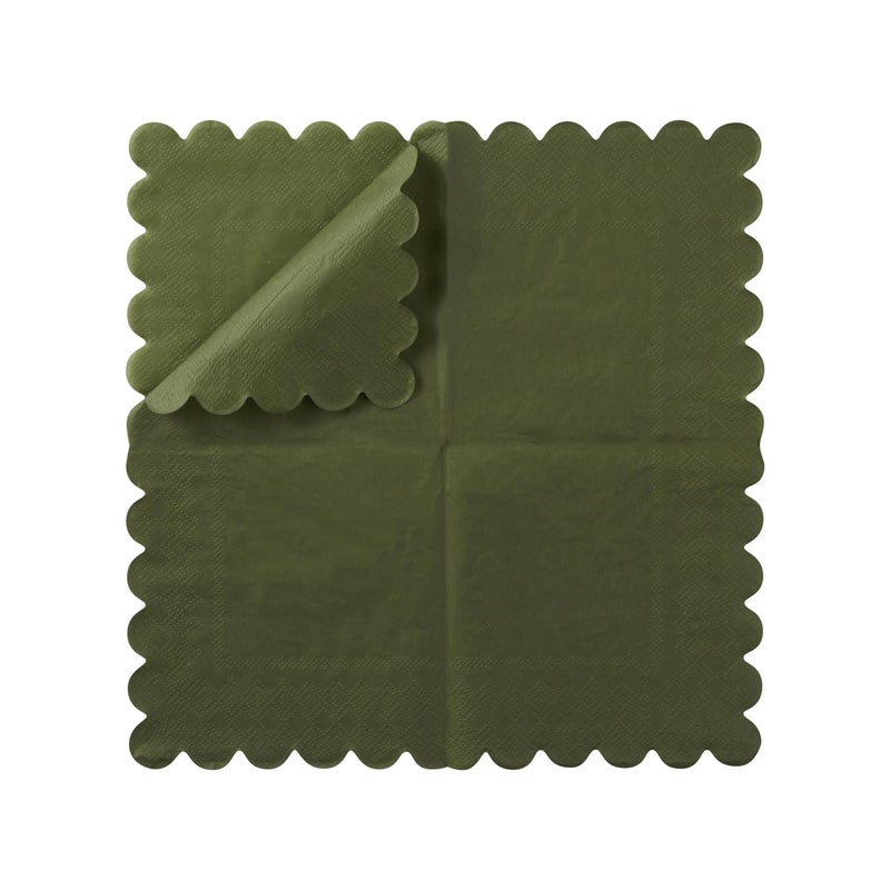 BEFORYOU 100 Pack Cocktail Napkin 2-Ply Scalloped Edged Dessert Napkins Folded 5 x 5 Inches Disposable Napkins for Dinner Wedding Birthday Party Bridal Anniversary Reception Event (Green) - Image 4
